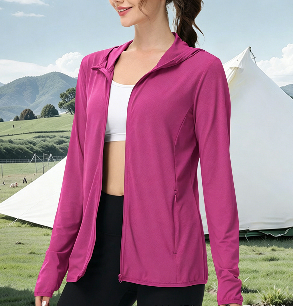 Lightweight Hooded Sun Jacket With Full Zip - Rose_red - 1