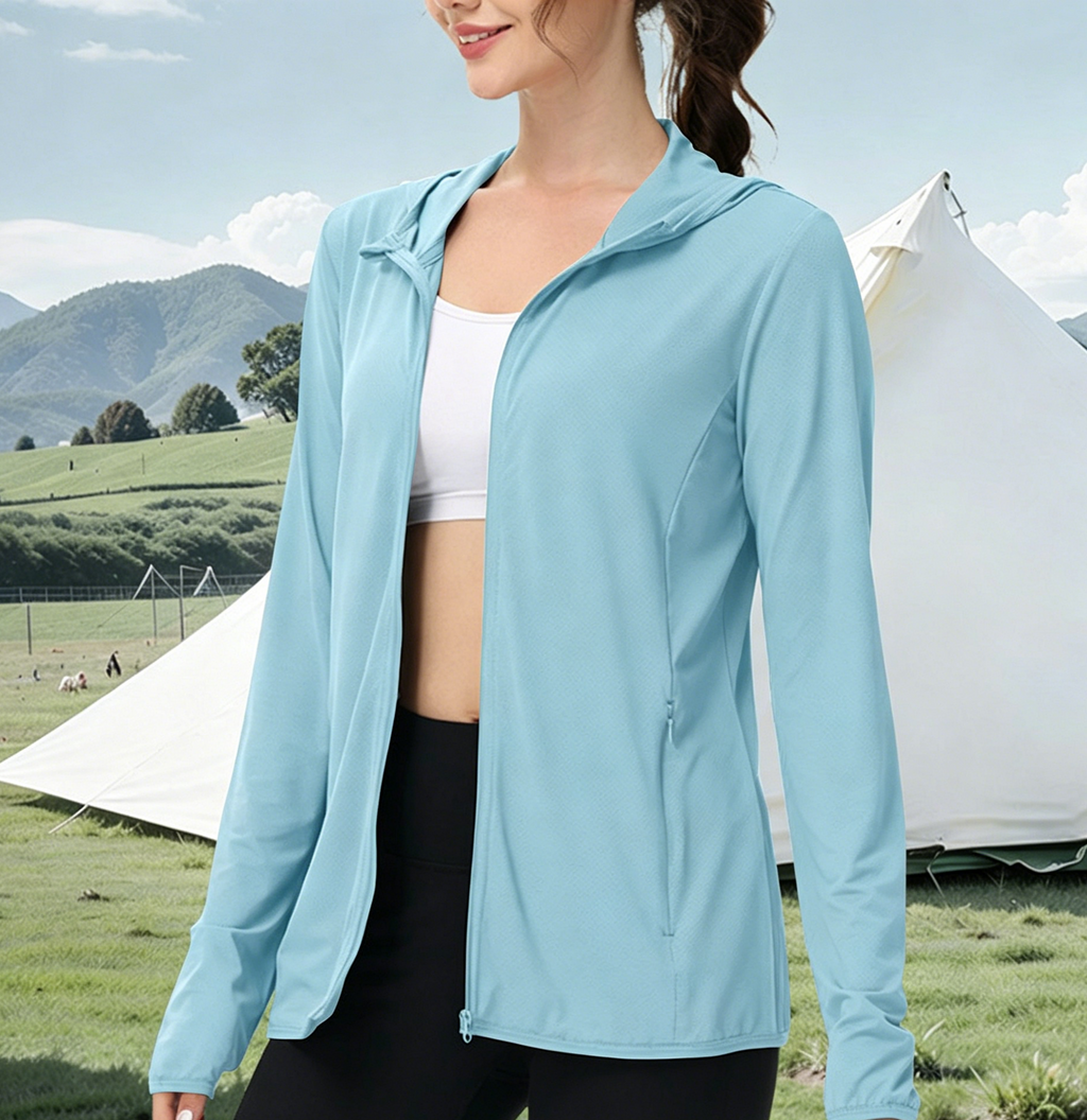 Lightweight Hooded Sun Jacket With Full Zip - SkyBlue - 3