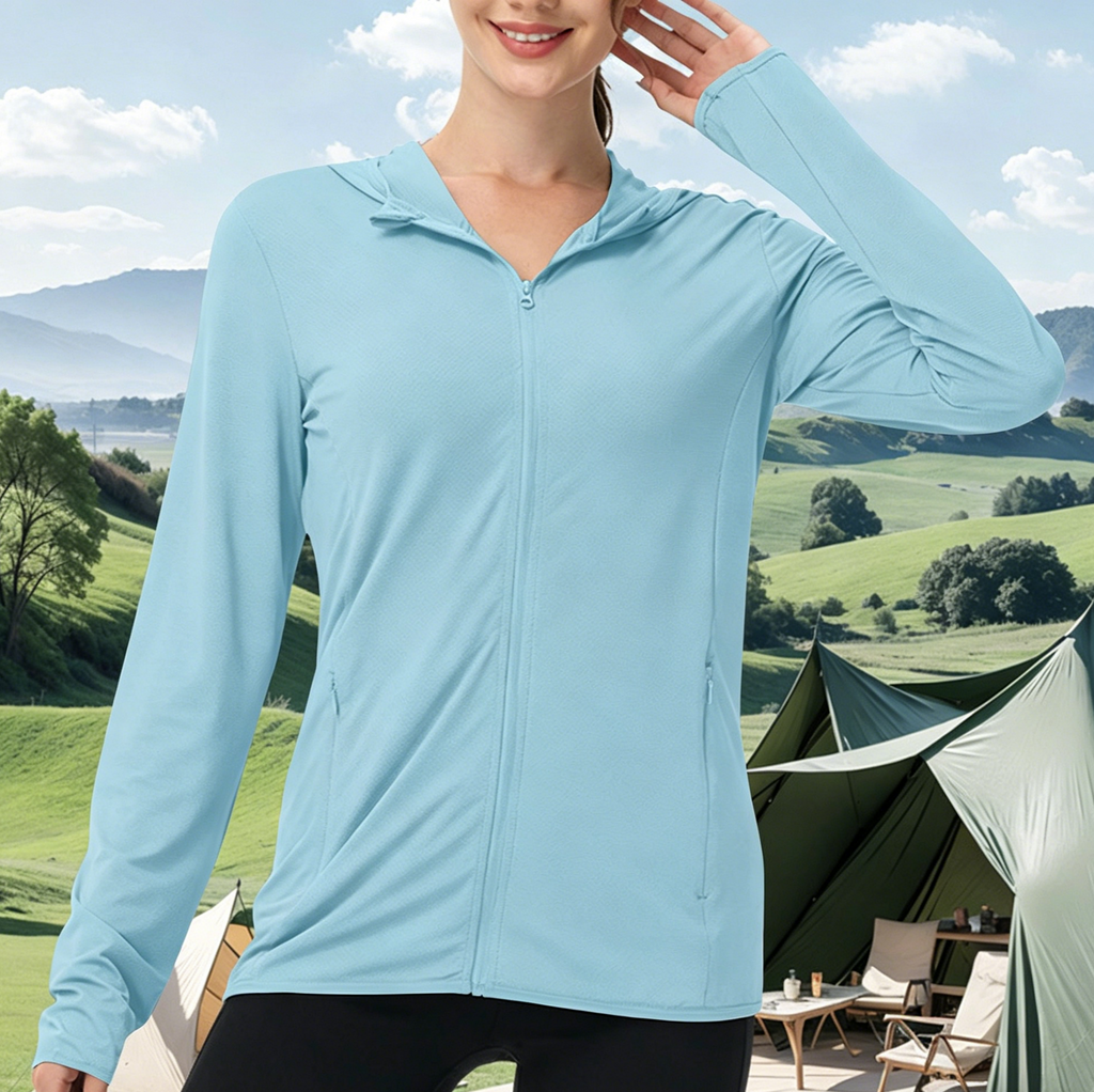 Lightweight Hooded Sun Jacket With Full Zip - SkyBlue - 4