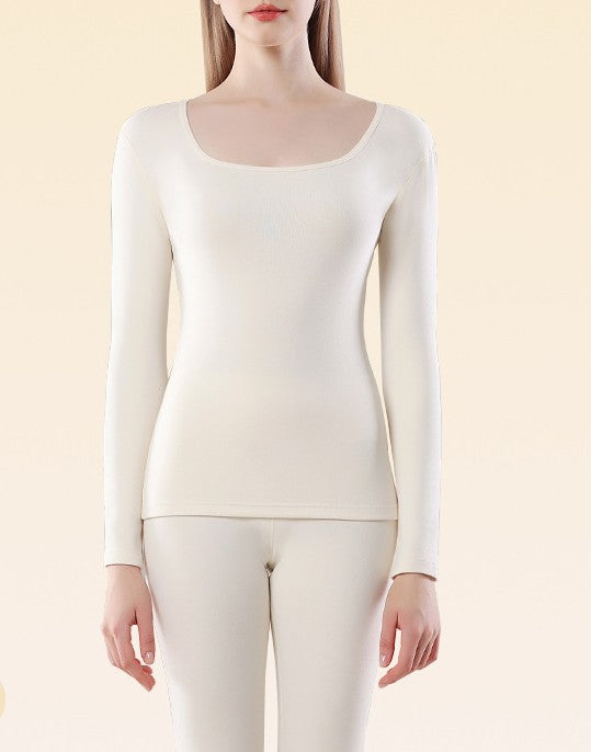 Scoop Neck Thermal Long Sleeve Layering Top - OffWhite