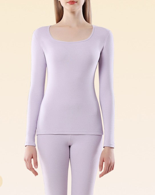 Scoop Neck Thermal Long Sleeve Layering Top - Purple
