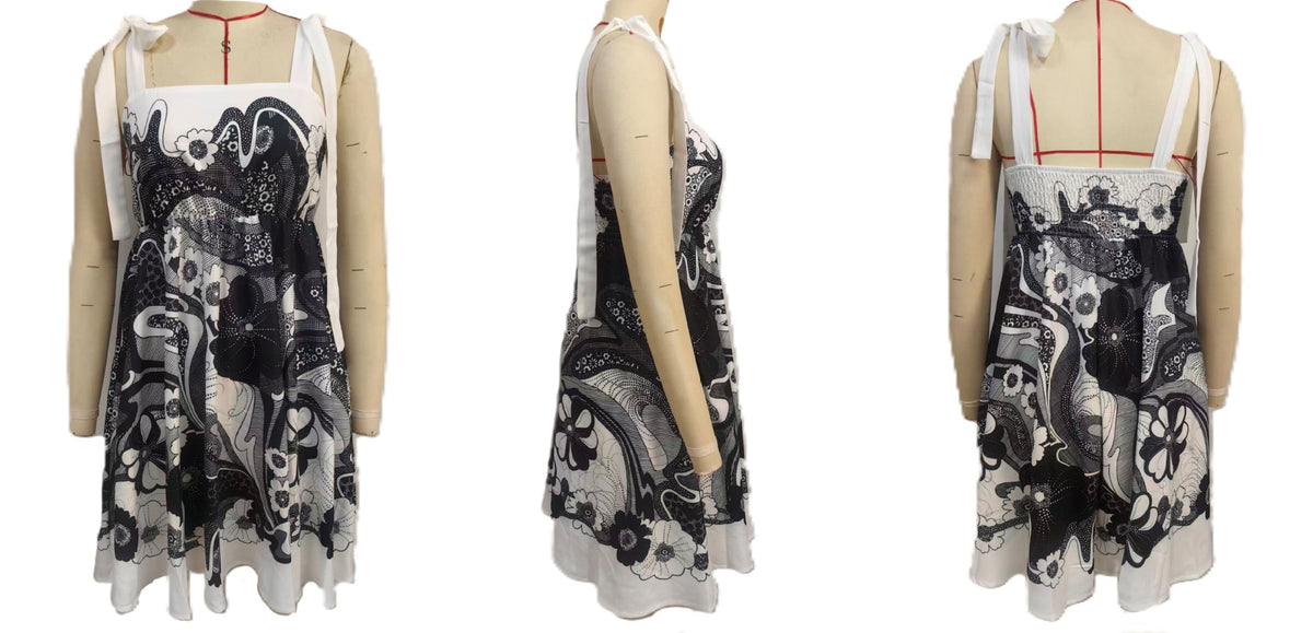 Scarf Print Tie Strap Mini Dress - Black - 1