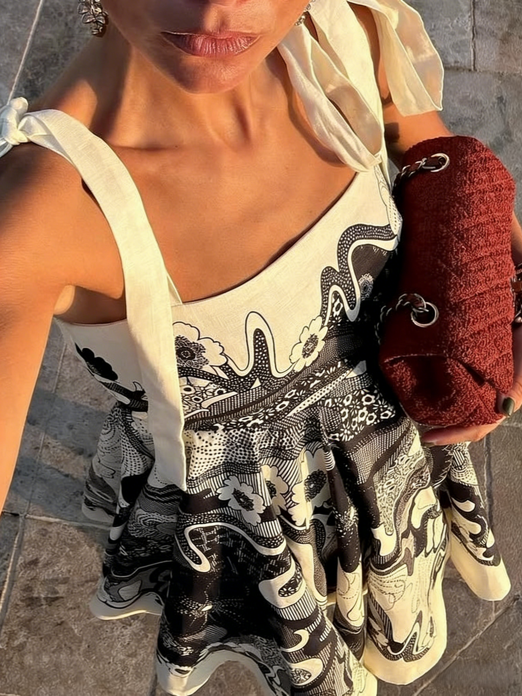 Scarf Print Tie Strap Mini Dress - Black - 2