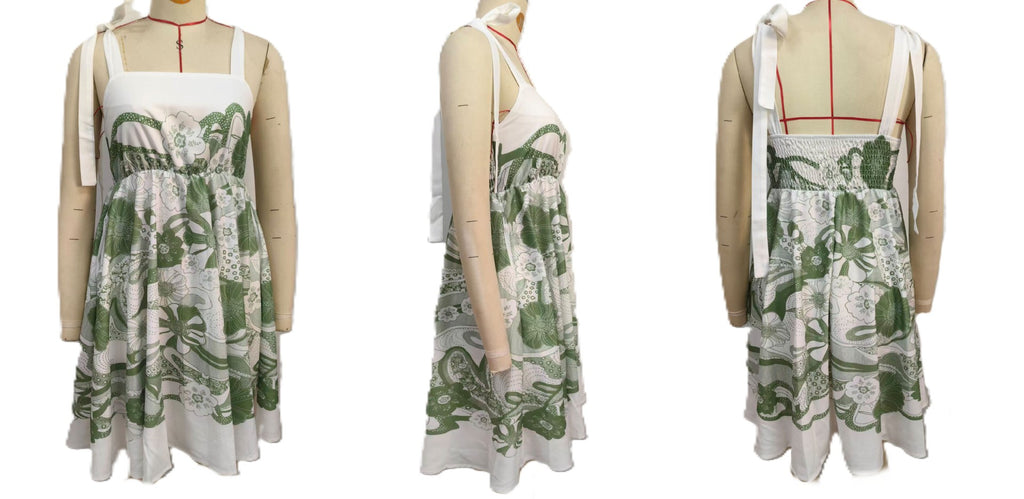 Scarf Print Tie Strap Mini Dress - Green