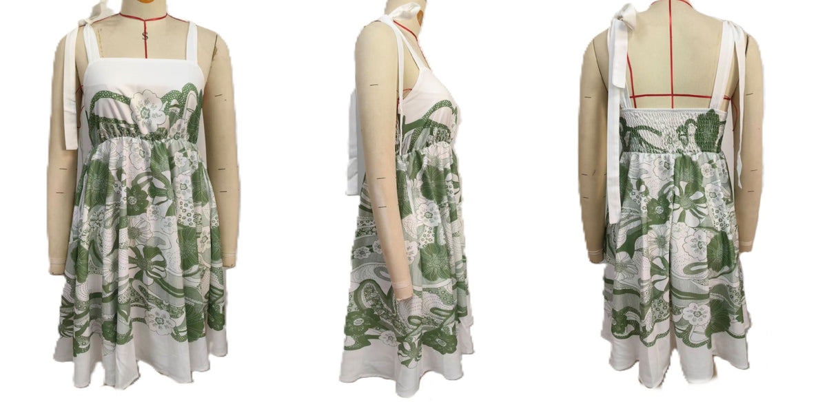 Scarf Print Tie Strap Mini Dress - Green