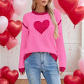 Heart Intarsia Elbow Patch Knit Sweater - Pink