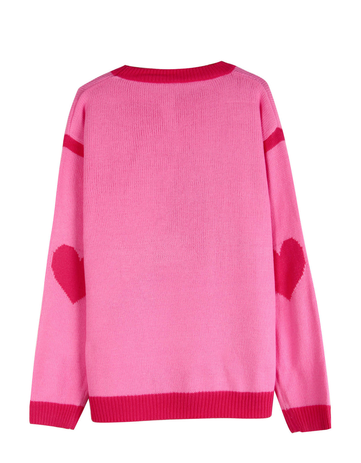 Heart Intarsia Elbow Patch Knit Sweater - Pink - 3