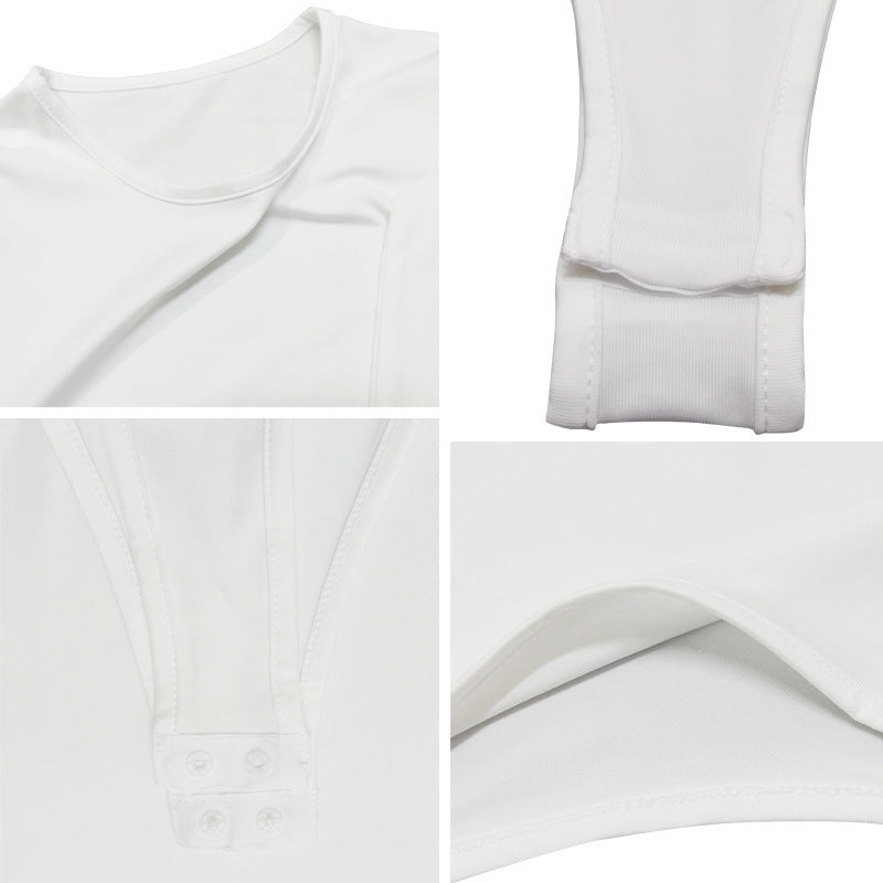 Crew Neck Long Sleeve Thong Bodysuit - White - 3