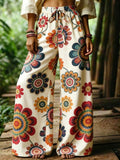 Botanical Print Drawstring Waist Flowy Palazzo Pants - Floral