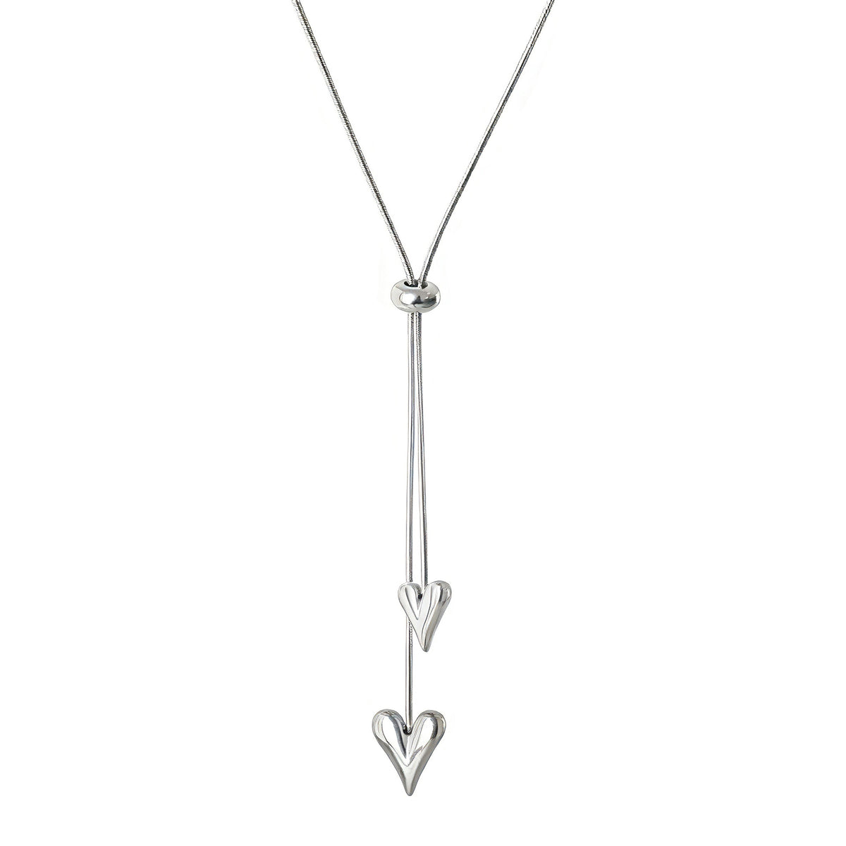 Water Drop Lariat Necklace With Slider Knot - Love_Silver