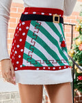 Christmas Santa Belt Knit Mini Skirt - Red