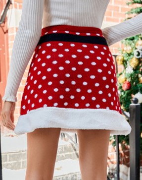 Christmas Santa Belt Knit Mini Skirt - Red - 2