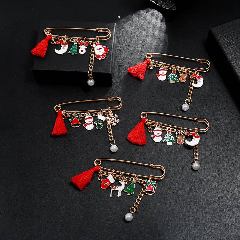 Tassel and Pearl Charm Pin Brooch