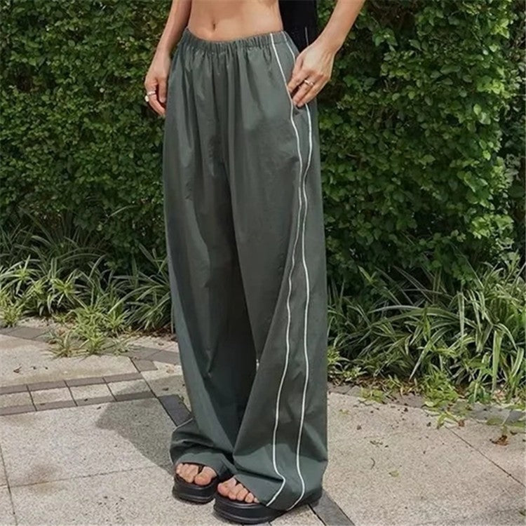 Piped Baggy Wide Leg Athletic Track Pants