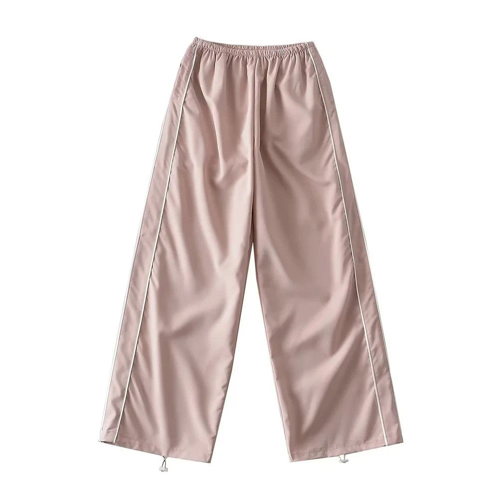 Piped Baggy Wide Leg Athletic Track Pants