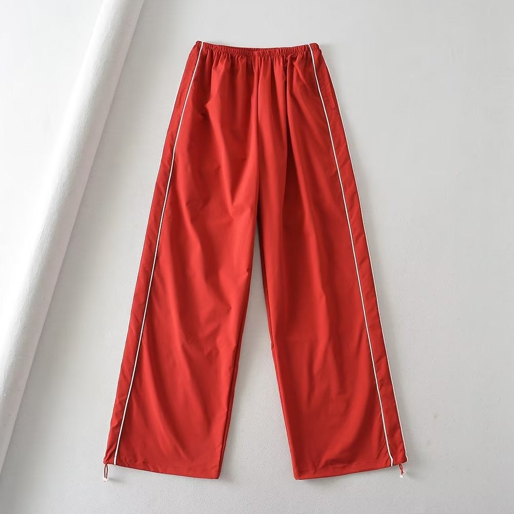 Piped Baggy Wide Leg Athletic Track Pants
