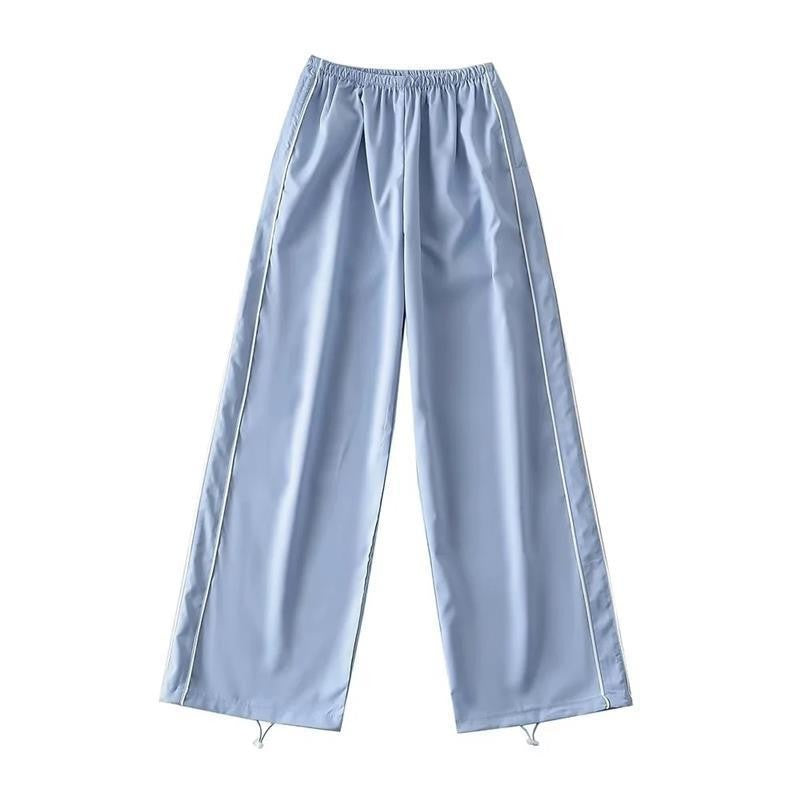 Piped Baggy Wide Leg Athletic Track Pants