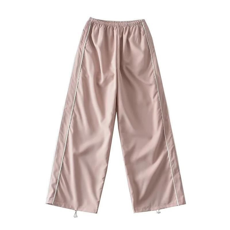 Piped Baggy Wide Leg Athletic Track Pants