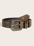 Western Embossed Faux Leather Belt - Brown