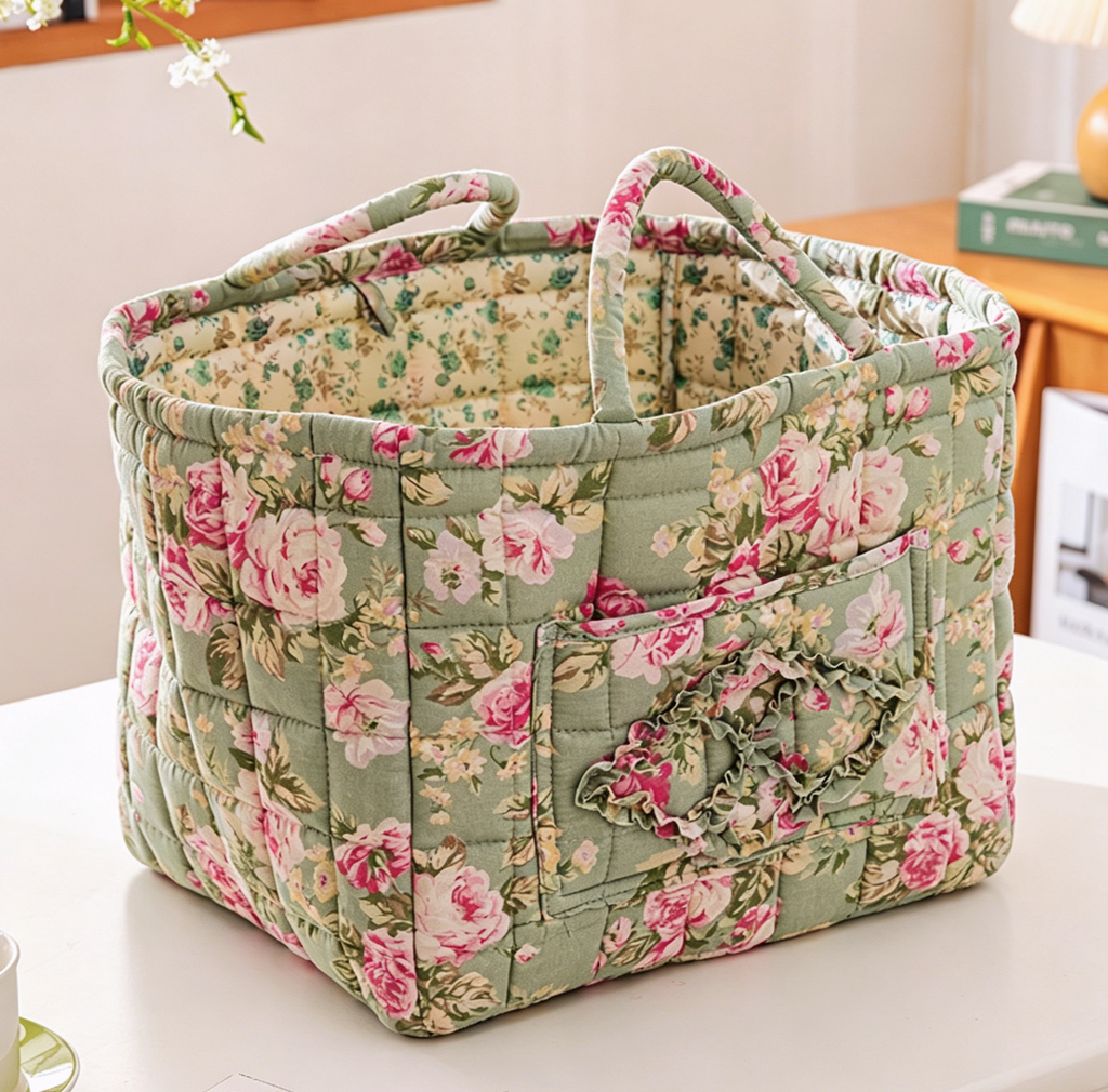 Quilted Floral Tote with Side Pockets - RGrass