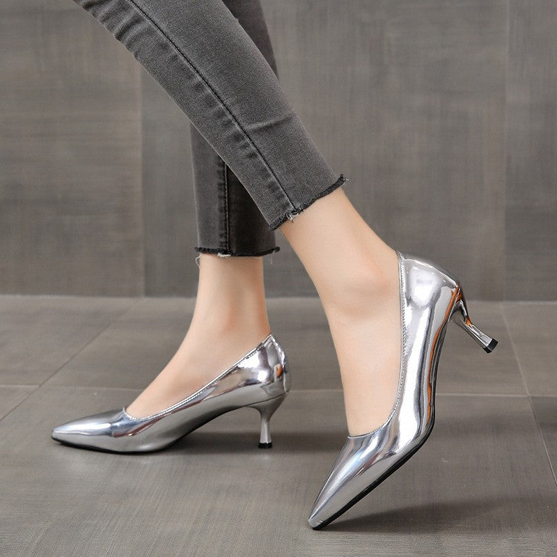 Metallic Pointed Toe Mid Heel Pumps