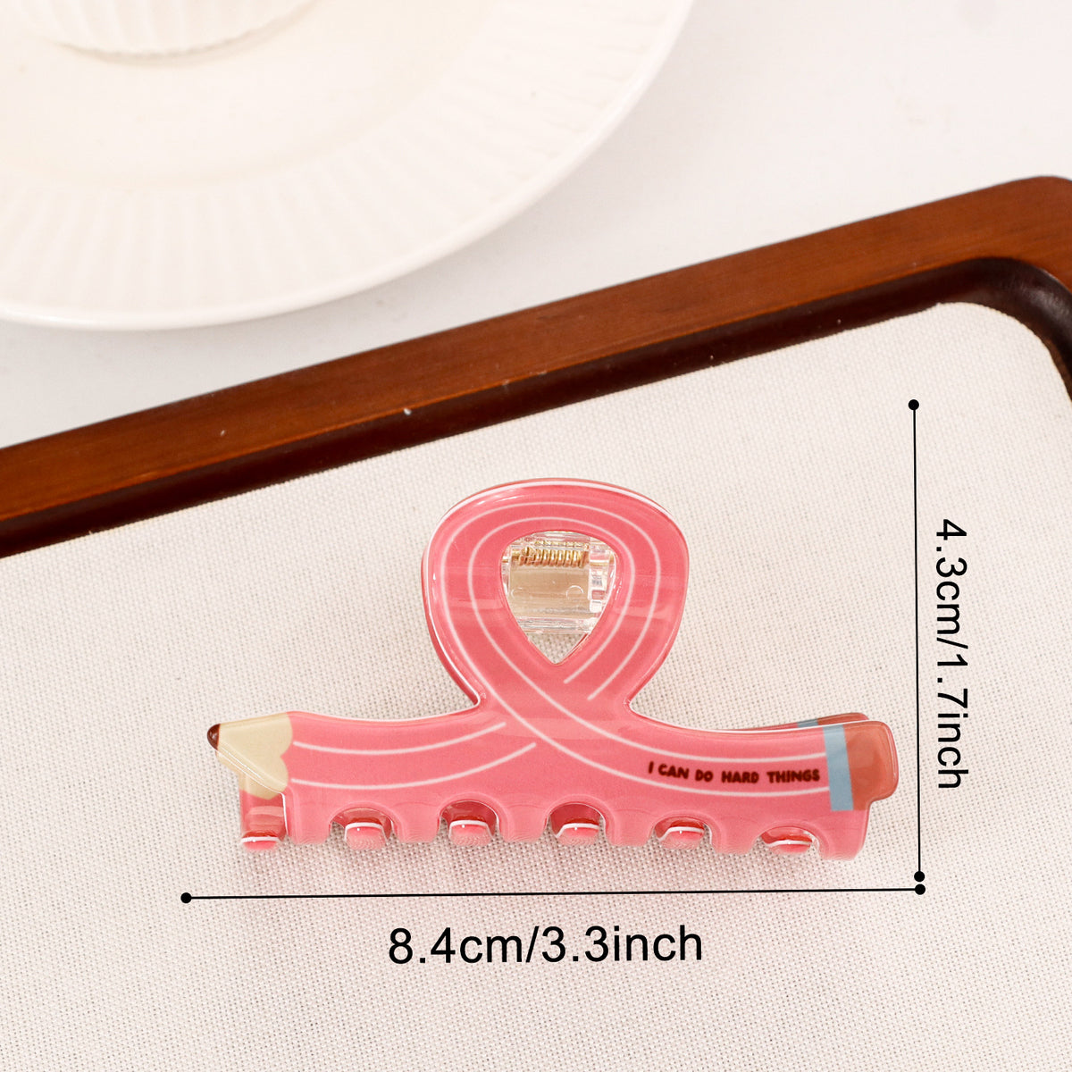 Pencil Scissors Protractor Novelty Hair Claw Clip - Pink_Pencil