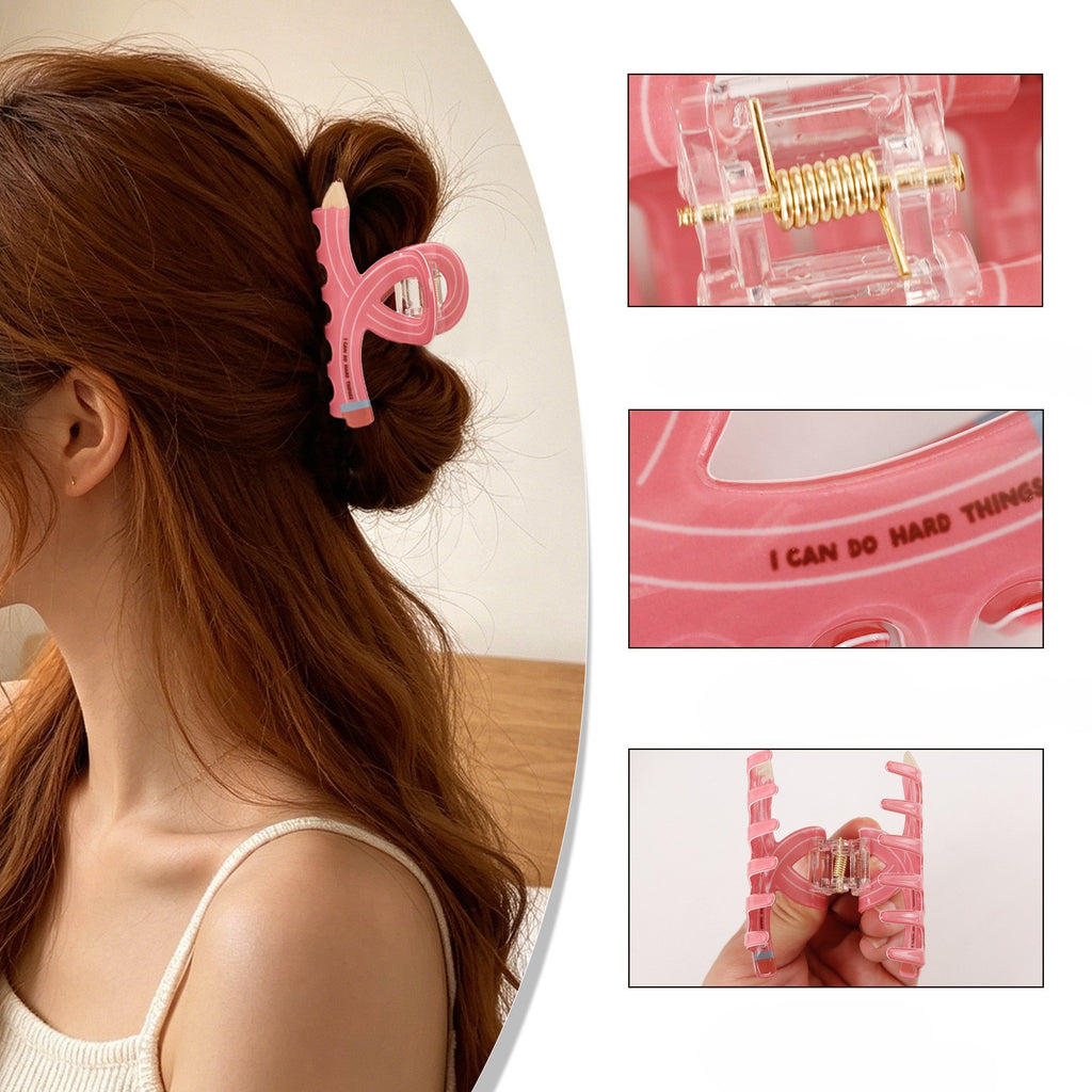 Pencil Scissors Protractor Novelty Hair Claw Clip - Pink_Pencil - 1