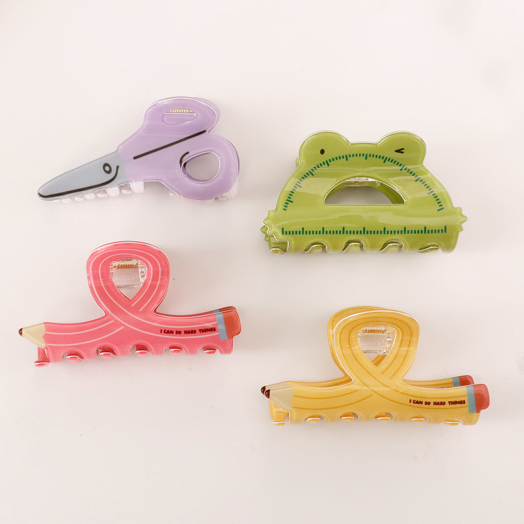 Pencil Scissors Protractor Novelty Hair Claw Clip