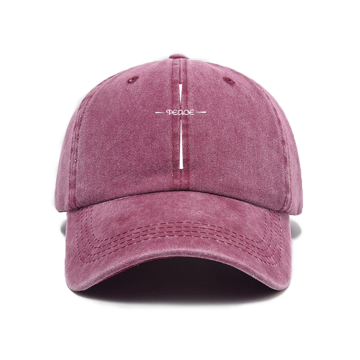 Vintage Washed Baseball Cap With Cross Embroidery - WineRed
