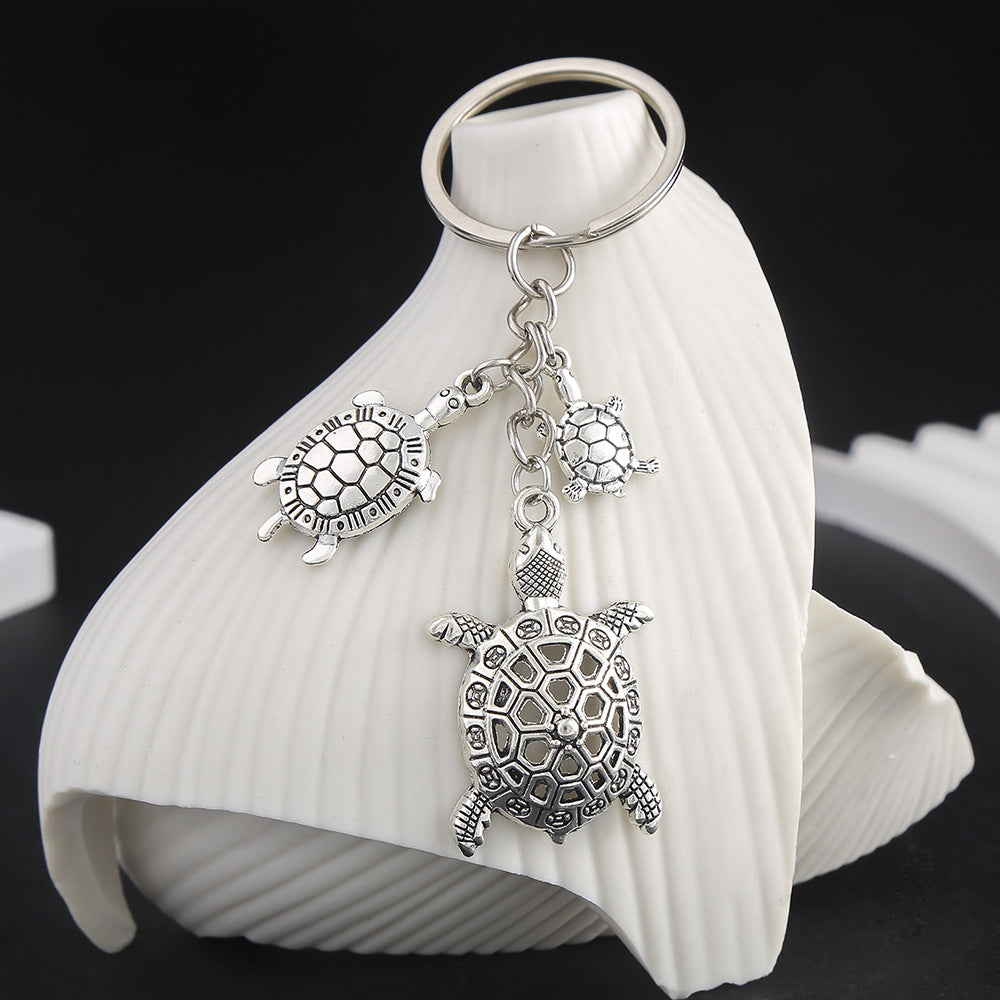Vintage Silver Tone Turtle Charm Keychain - Turtle