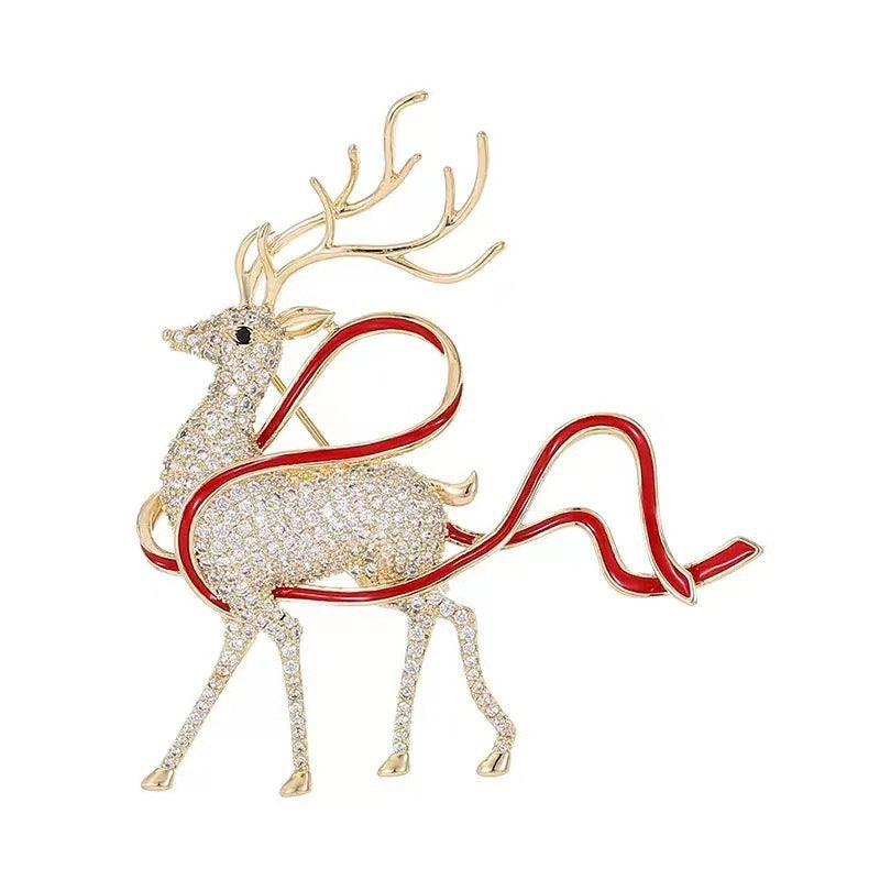 Rhinestone Deer Ribbon Brooch Pin - Color - 1