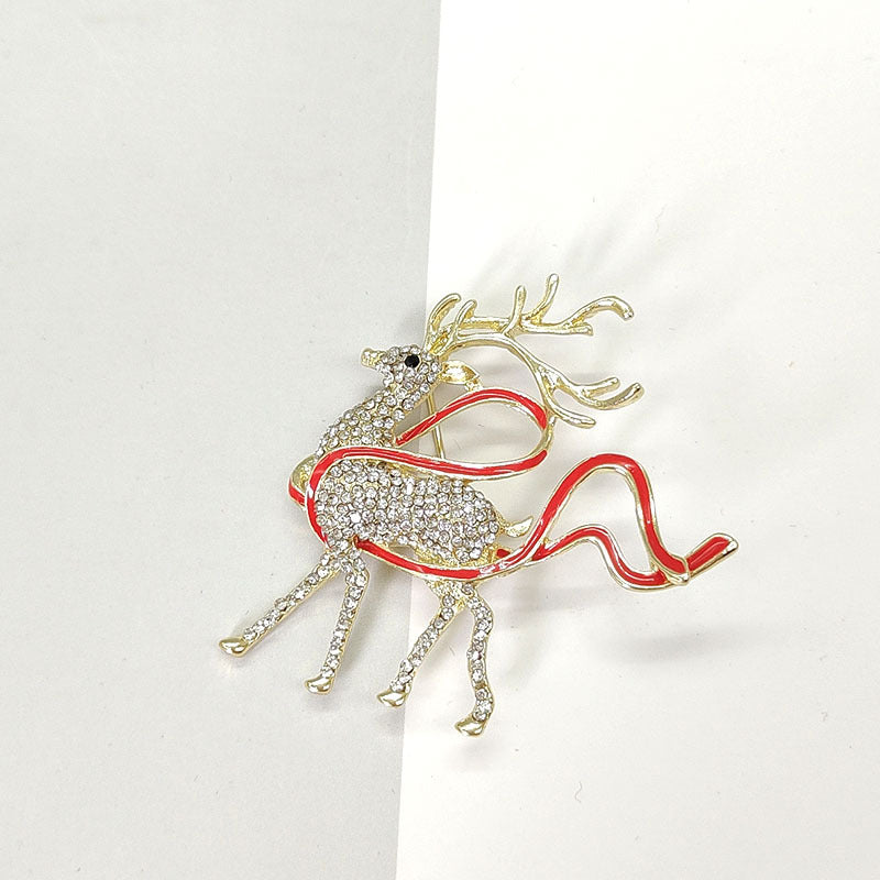 Rhinestone Deer Ribbon Brooch Pin - Color - 2