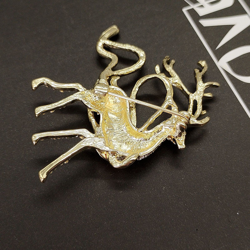 Rhinestone Deer Ribbon Brooch Pin - Color - 3
