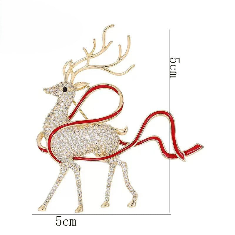 Rhinestone Deer Ribbon Brooch Pin - Color - 4