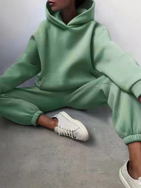 Oversized Fleece Hoodie Cuffed Jogger Athletic Set - Mint Green