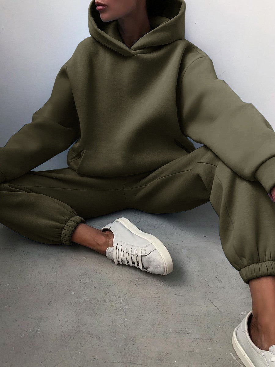 Oversized Fleece Hoodie Cuffed Jogger Athletic Set