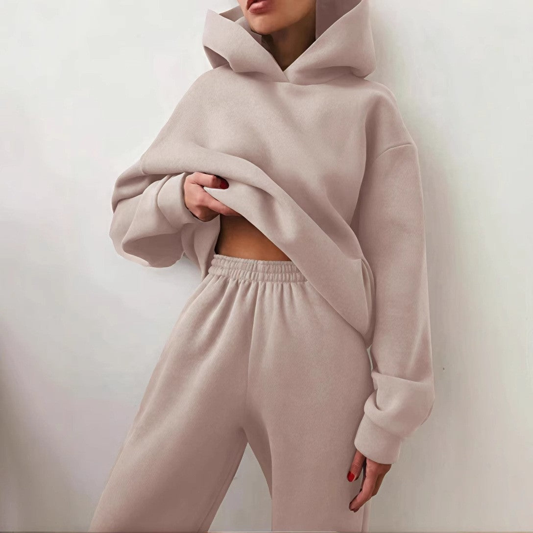 Oversized Fleece Hoodie Cuffed Jogger Athletic Set