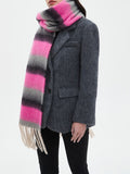 Wide Stripe Brushed Fringe Shawl Scarf - NO-1