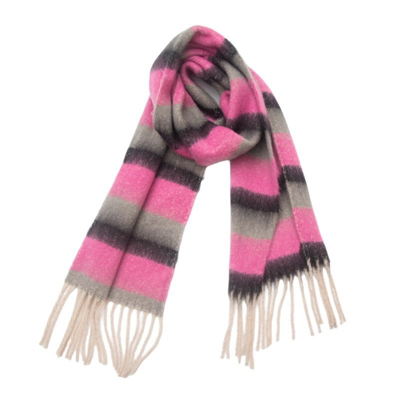 Wide Stripe Brushed Fringe Shawl Scarf - NO-1 - 1