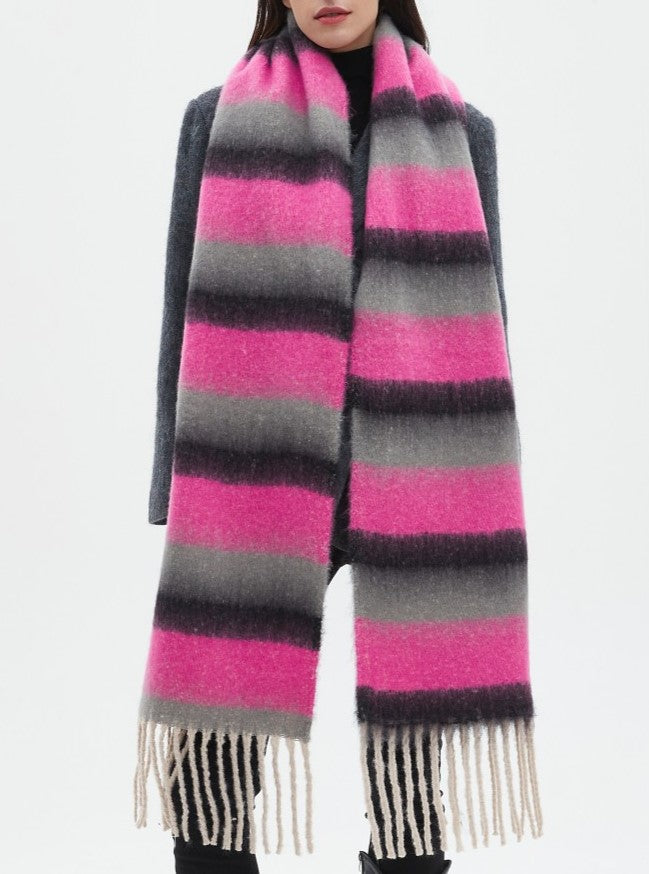 Wide Stripe Brushed Fringe Shawl Scarf - NO-1 - 5