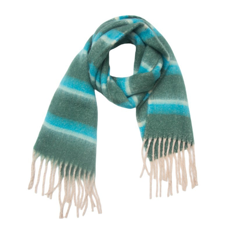 Wide Stripe Brushed Fringe Shawl Scarf - NO-3