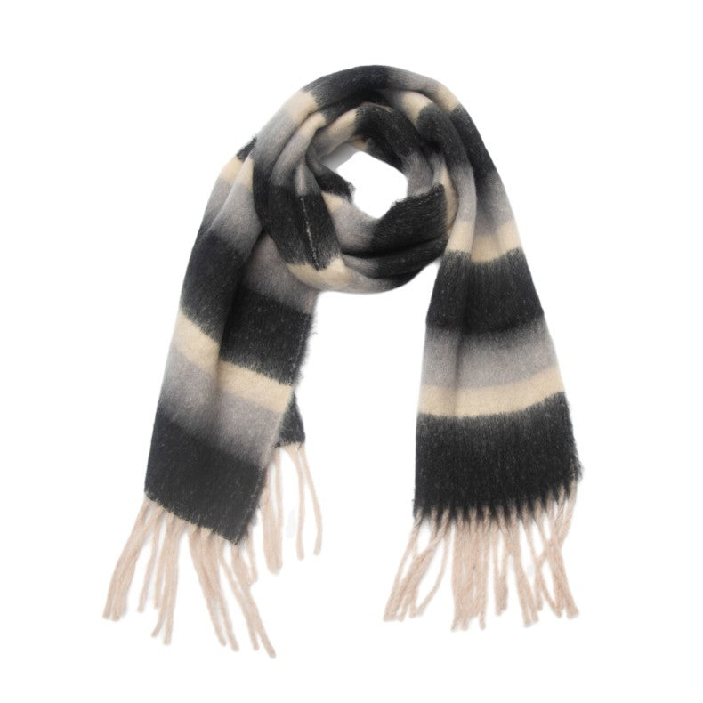 Wide Stripe Brushed Fringe Shawl Scarf - NO-4