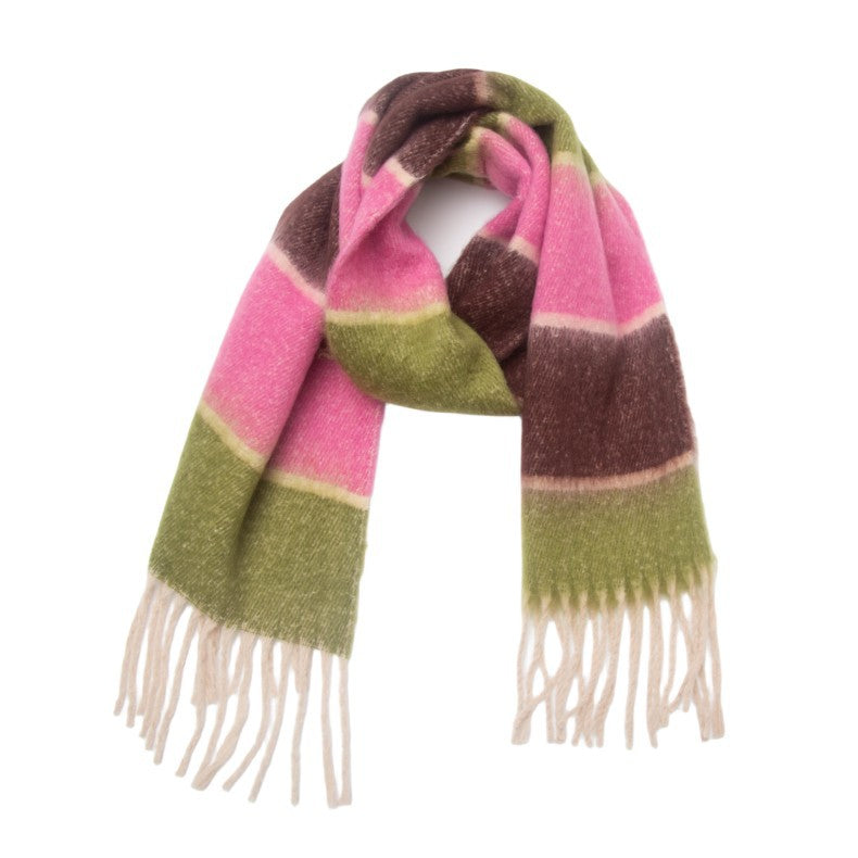 Wide Stripe Brushed Fringe Shawl Scarf - NO-6