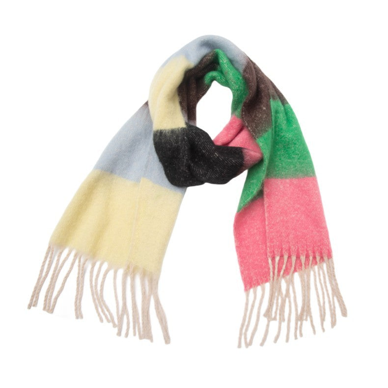 Wide Stripe Brushed Fringe Shawl Scarf - NO-7