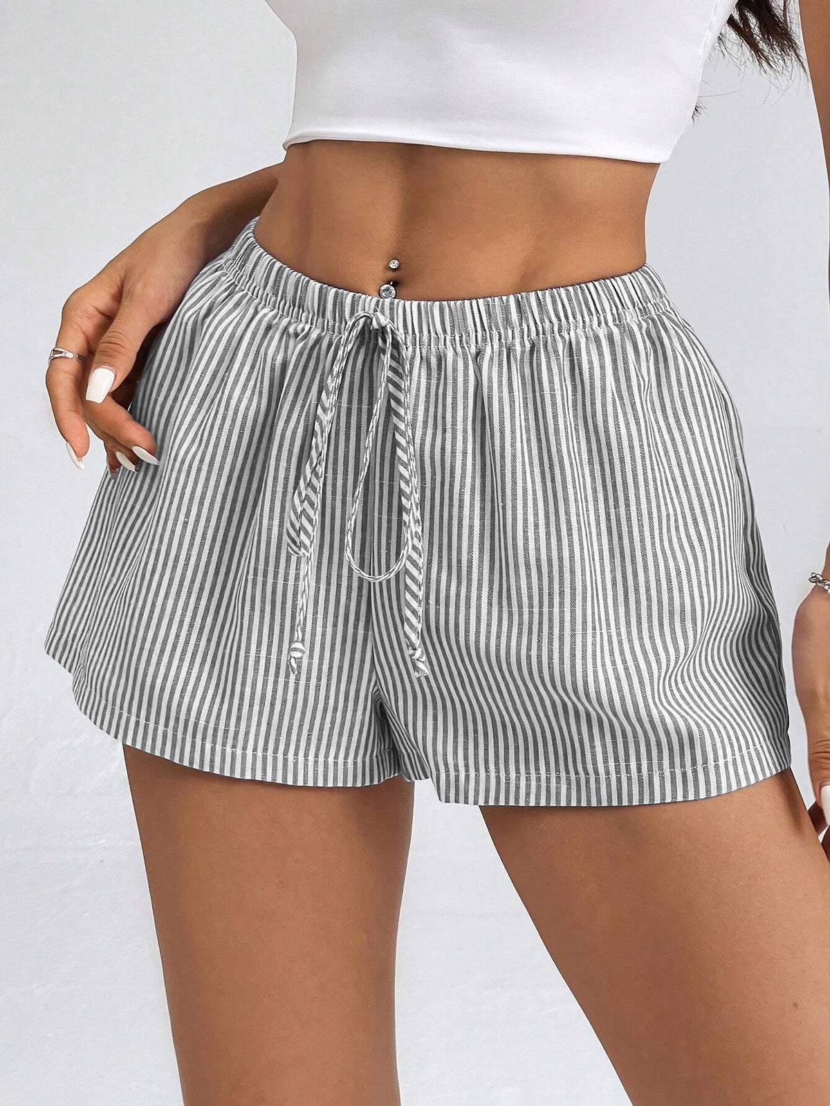 Relaxed Pinstripe Shorts With Side Splits - Black