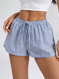 Relaxed Pinstripe Shorts With Side Splits - Blue