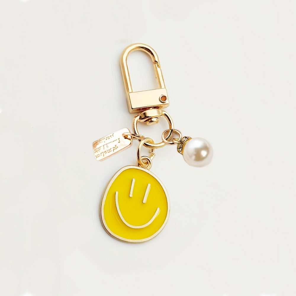 Smiley Face Enamel Bag Charm Keychain - Yellow