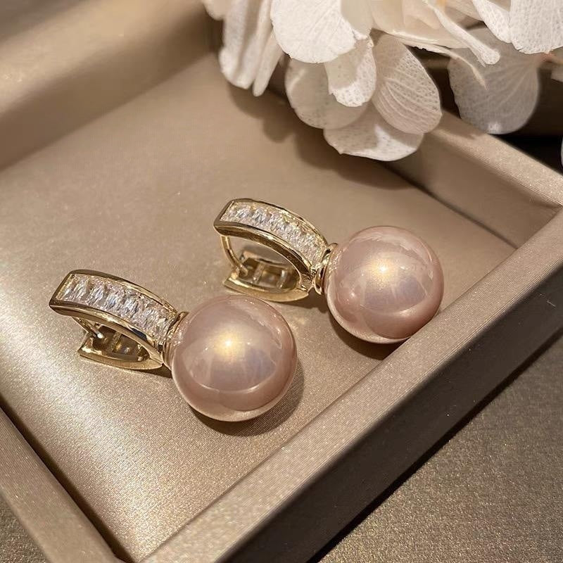 Baguette Crystal Pearl Drop Earrings - Color_01