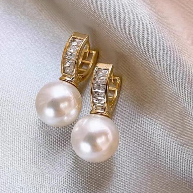 Baguette Crystal Pearl Drop Earrings - Color_02