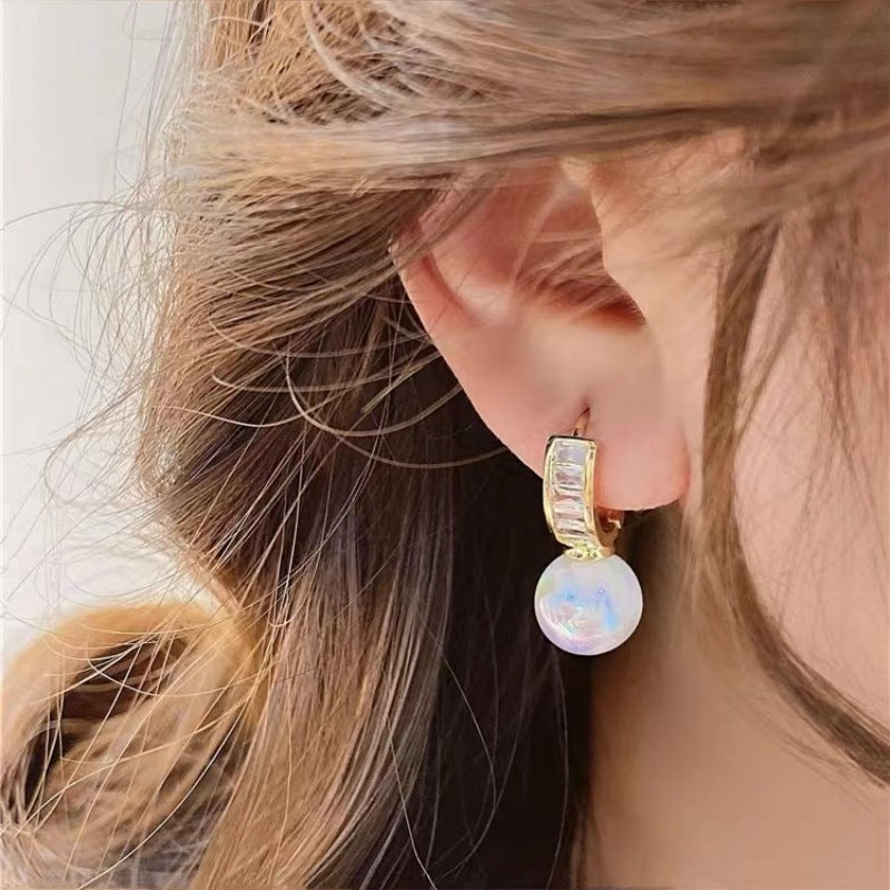 Baguette Crystal Pearl Drop Earrings - Color_03